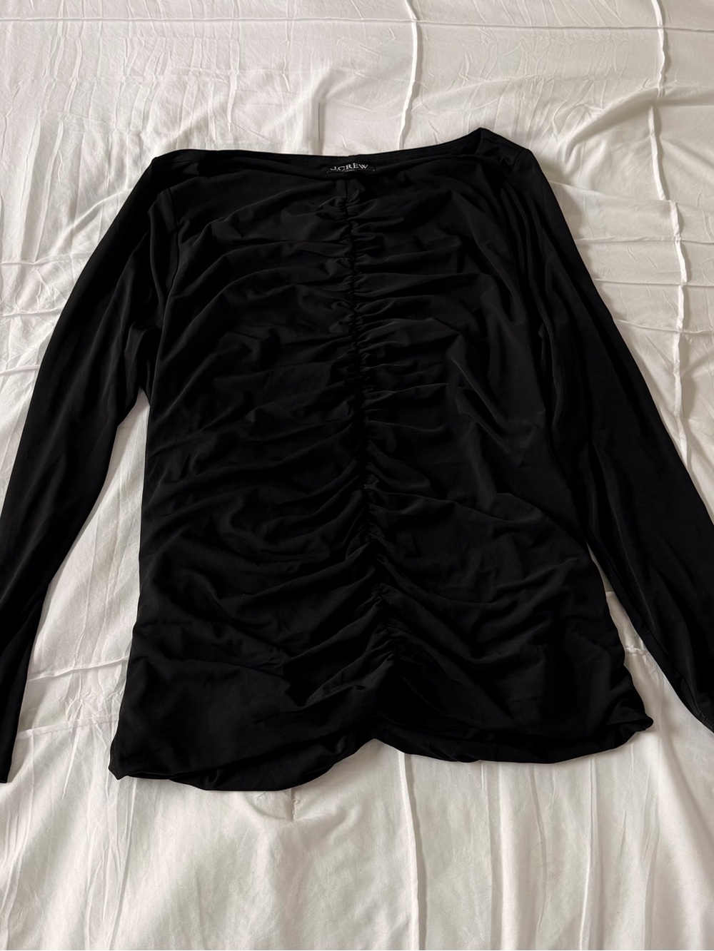 BNWOT J. Crew Black Long-Sleeve Ruched Front Top